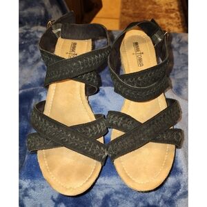 Minnetonka Suede Espadrille Heels Sandals Black